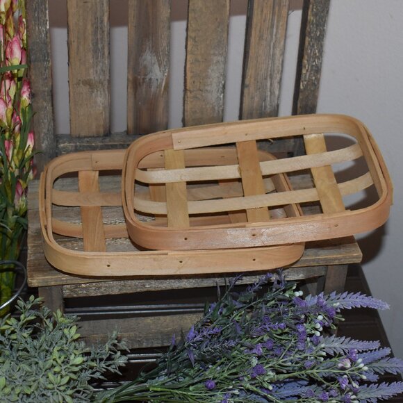 Set of Two Small Wood Tobacco Basket Rustic Country Cottage Farmhouse Decor - Picture 4 of 10